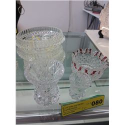 7 pieces of pressed glass, hand painted