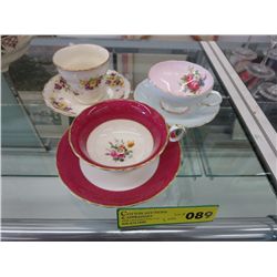 3 English bone chine cups and saucers