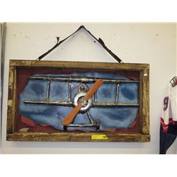 Boxed 3D wall art of a biplane