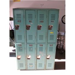 Bank of turquoise vintage lockers