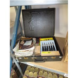 Case of  wood carving tools, books & diagrams