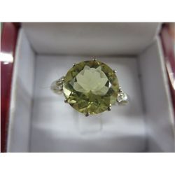 Yellow Quartz and diamond ring set in sterling