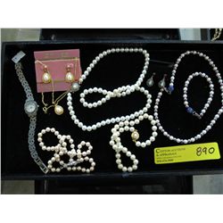 Marcasite ladies watch and costume pearl jewelry