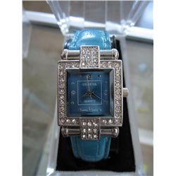 Rhinestone watch - Geneva quartz with blue band