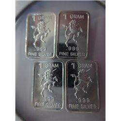 4x .999 solid silver unicorn art bars