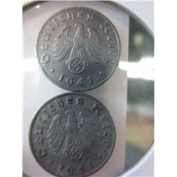 4 x WWII Nazi eagle & swastika zinc coins