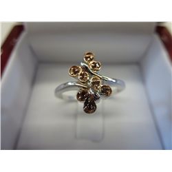 Genuine rare red diamond cocktail ring in silver
