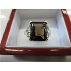 Smokey quartz 4 carat emerald cut ring