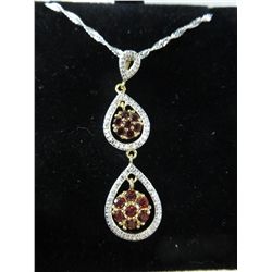 .925 silver diamond & garnet drop style necklace