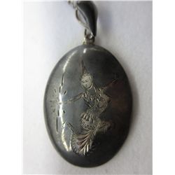 Antique Siam sterling silver pendant & necklace