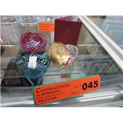 3 Hand blown glass paper weights