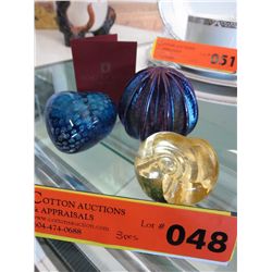 3 Hand blown glass paper weights