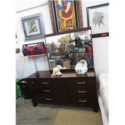 Wooden 6 drawer dresser & mirror, new