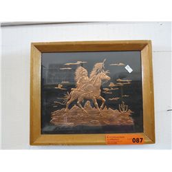 Vintage hammered relief, Chief on a horse