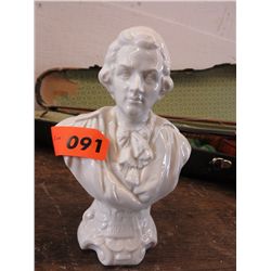 German glazed porcelain bust of Mozart