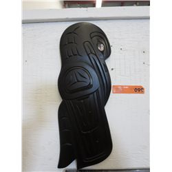 Hand carved native raven, right facing