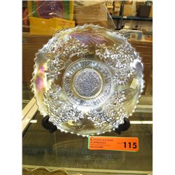 Pressed carnival glass dish 9" dia.