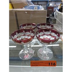 4 cut crystal sherbet dishes red to clear