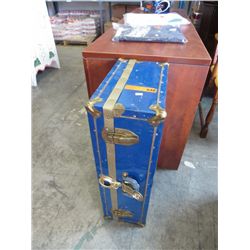 Blue metal trunk. 28" x 15" x 9"