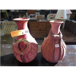 2 decorative clay vases11" tall
