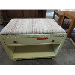 Vintage stool with drawer, upholstered top