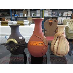 3 decorative clay vases