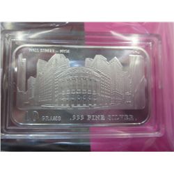 .999 solid silver "Wall Street" art bar