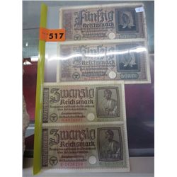4x WW2 Nazi German swastika bills