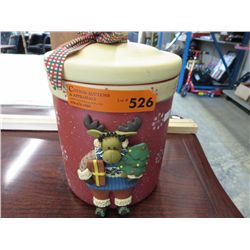 Cookie jar with moose motif and snowflakes