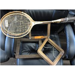 Three vintage badminton rackets & stretchers