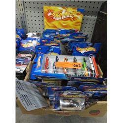 Box of Hot Wheels vehicles, new in package