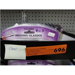Tray of folding reading glasses +2.00