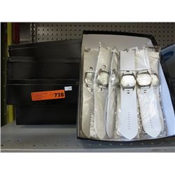 Box of 15 white leather strap watches