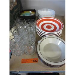Shelf lot of glass and dishware