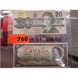 2 Canadian $20 bills - 1991 & 1994 series