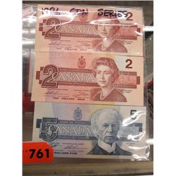 3 Bank of Canada -1986 series bills