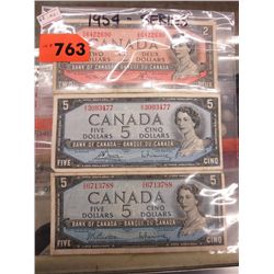 3 Bank of Canada 1954 Series bills