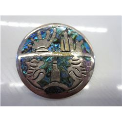 Shell inlaid vintage Taxco brooch or necklace