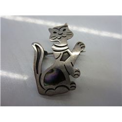 Antique Taxco cat pin, maker's mark & stamped