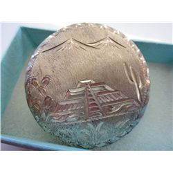 Large carved silver brooch or pendant