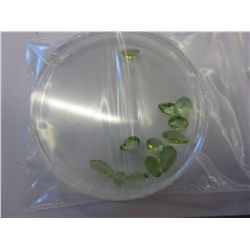 Twelve various cut green Peridot gemstones