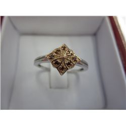 Rare red diamond cluster ring in sterling silver