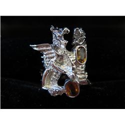 Man's sterling silver dragon ring with gemstones