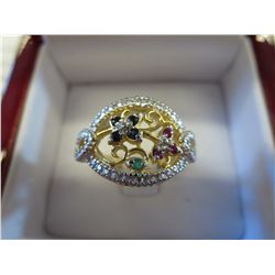 Ruby, emerald & sapphire gold clad ring