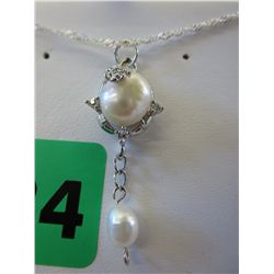Sterling silver pearl & crystal necklace