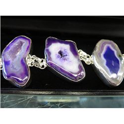 Sterling silver amethyst purple druzy bracelet