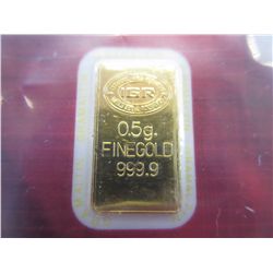 Certified & numbered .999 gold investor's bar 0.5g