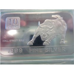 Solid silver "Wall Street Bull" art bar