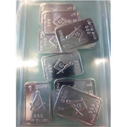 10 x .999 silver Free Mason's bars