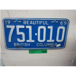 Vintage 1969 British Columbia license plates